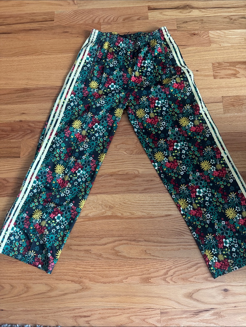 Adidas Liberty Women's Dark Green Floral Track Pants with White Stripes